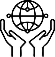 Close up of a globe held in hands with network lines connecting cities vector