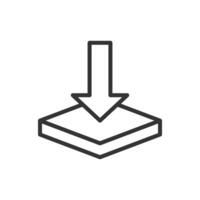 A black and white image of a box with an arrow pointing down vector