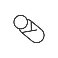 A black and white line icon of a baby in a sling vector