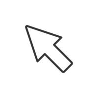 A black and white line icon of an arrow pointing down vector
