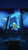 A tech setup with a blue background and abstract patterns that enhance its appeal video