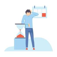 Thinking Businessman Planning His Working Time with Hourglass and Calendar, Organization and Control of Working Time, Efficient Time Management Business Concept Flat Illustration vector