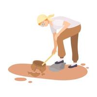 Female Archaeologist Researching and Measuring Ancient Amphora, Scientist Character Working on Excavations with Historical Artifacts Flat Illustration vector