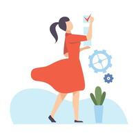 Young Woman Planning Her Schedule with Sticky Notes, Organization and Control of Working Time, Efficient Time Management Business Concept Flat Illustration vector