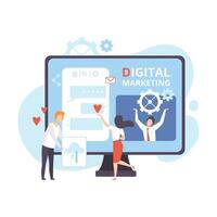 Digital Marketing, Creative Team Working on Web Images, Content and Management Strategy, Teamwork Flat Illustration vector