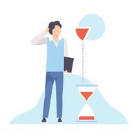 Businessman with Hourglass, Office Worker Planning His Working Time, Organization and Control of Working Time, Efficient Time Management Business Concept Flat Illustration vector