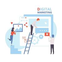 Digital Marketing, Creative Team Working on Web Images, Content and Management Strategy, Business Analysis Flat Illustration vector