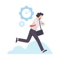 Businessman Running to Work With Briefcase, Organization and Control of Working Time, Efficient Time Management Business Concept Flat Illustration vector