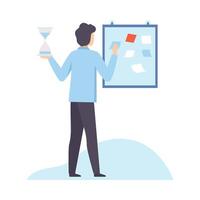 Businessman with Hourglass Planning His Working Time, Organization and Control of Working Time, Efficient Time Management Business Concept Flat Illustration vector
