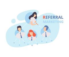 Referral Marketing, Program Strategy, Customer Database, Refer a Friend, Business Partnership, Blogging Promotion Services Flat Illustration vector
