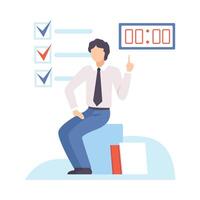 Businessman Planning, Organizing and Controlling Working Time, Efficient Time Management Business Concept Flat Illustration vector