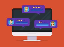 Feedback Customer Review Page on Computer Monitor, Review Rating Speech Bubbles Illustration vector
