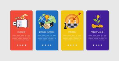 Business Interface Landing Page Website Templates Set, Planning, Business Partners, Strategy, Project Launch Website Illustration vector