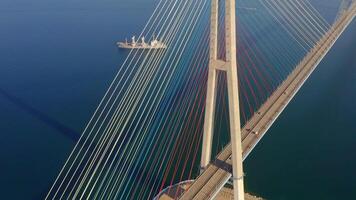 Drone view of the cable-stayed bridge bridge over the strait video