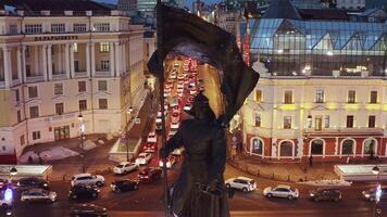 Drone departure from the monument on the central square of Vladivostok video