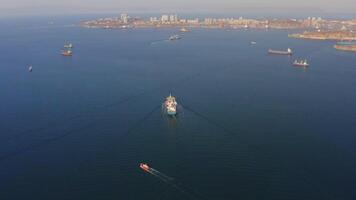 Aerial view of the tanker in motion video