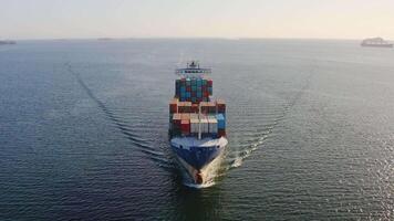 A close-up view of the bow of a container ship breaking waves video