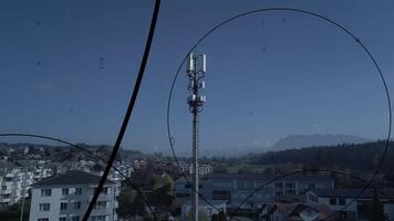 5G Communication Antenna Tower Sending Mobile Phone Data Signal Wireless Transmitting video