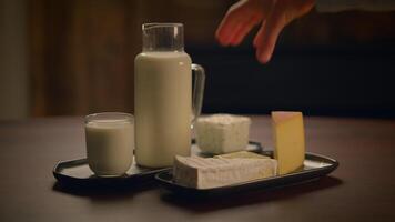 Dairy Products Display A selection of Milk, various types of Cheese, and Cottage Cheese video