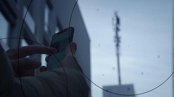 5G Communication Antenna Tower Sending Mobile Phone Data Signal Wireless Transmitting video