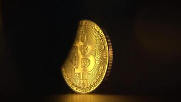A Gleaming Golden Bitcoin Coin Set Against a Vibrant and Illuminated Background Scene video