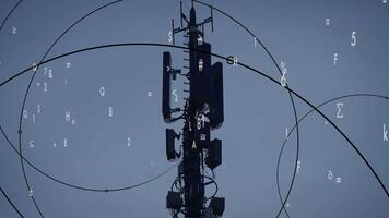 5G Communication Antenna Tower Sending Mobile Phone Data Signal Wireless Transmitting video