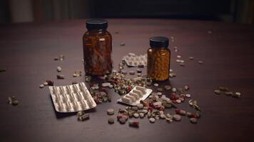 A Variety of Assorted Medications is Spread Out Across a Table for Easy Access and Use video