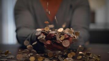 Coins Falling Gracefully into Hands, Signifying Wealth, Prosperity, and Abundance Undoubtedly video
