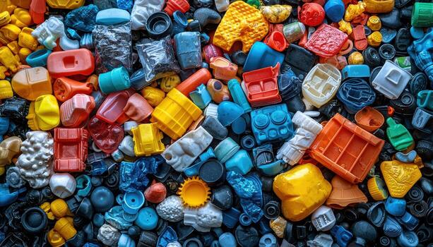 Vibrant collection of assorted colorful plastic items in various shapes and sizes photo