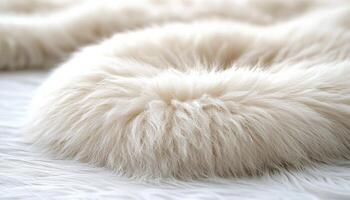 Close-up of soft white fur texture with fluffy fibers for background and design photo