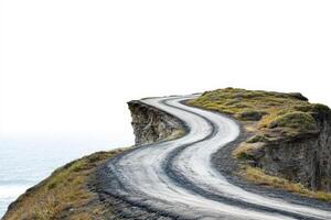 Cliffside coastal roadway winding along ocean cliff edge in natural landscape photo