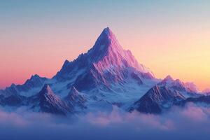 Majestic snowy mountain peak at sunrise with colorful sky in background photo