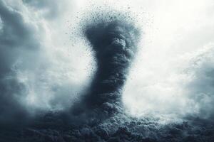 Ominous tornado swirling amidst stormy cloud formation in a powerful display of nature photo