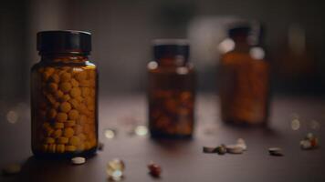 A Varied Assortment of Medicinal Bottles Displayed on a Table for Health Purposes video