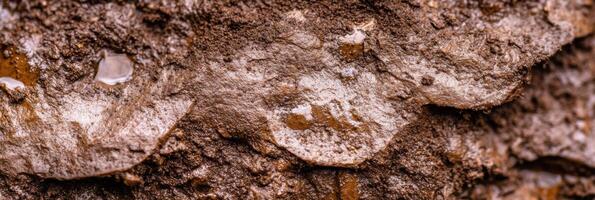 Close-up view of rough textured wet mud and clay surface with water drops photo