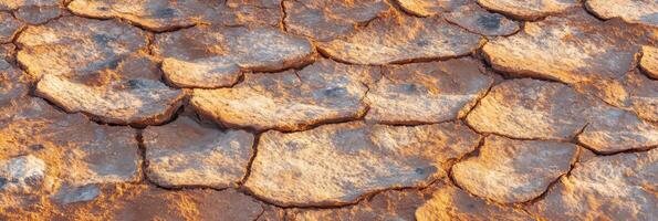 Cracked earth pattern from drought affected area showcasing natural drying process photo