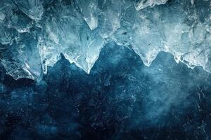 Intricate ice formation with blue textures in a natural frozen cave photo