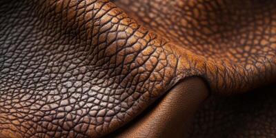 Close-up of textured brown leather fabric showcasing natural patterns and warm tones photo
