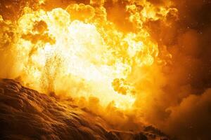 Spectacular volcanic eruption with intense fire and smoke in fiery display photo