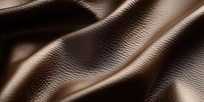 Textured closeup of brown leather fabric showcasing folds and luxurious material photo