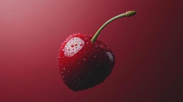 Fresh red cherry with water droplets on a vibrant red background for food concepts photo