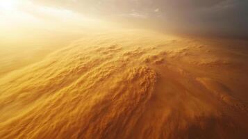 Majestic aerial view of expansive desert sandstorm with golden dust photo