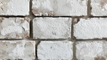 Close up view of rustic white brick wall texture showcasing rough masonry pattern photo