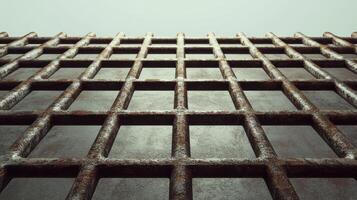 Close-up iron prison bars symbolizing confinement and security concept photo