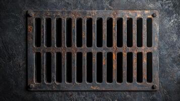 Rectangular metal grate with rust texture for industrial design backgrounds photo