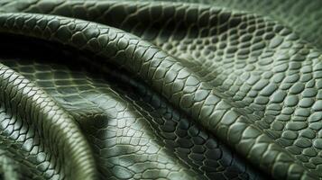 Folded green snake texture leather fabric for fashion design photo
