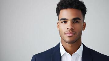 Portrait of a young man in a formal suit with a confident expression photo