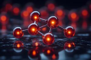 Glowing Molecular Structure on Reflective Surface for Science and Technology Visualization photo