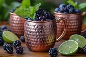 Refreshing Mixed Berry Moscow Mule with Fresh Mint Garnish photo