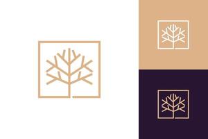 Dry tree in square frame logo line wood autumn concept design vector